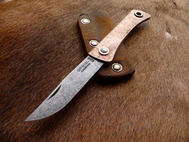 Antiqued Copper Opinel knife mod (Photo Ru Titley Knives)